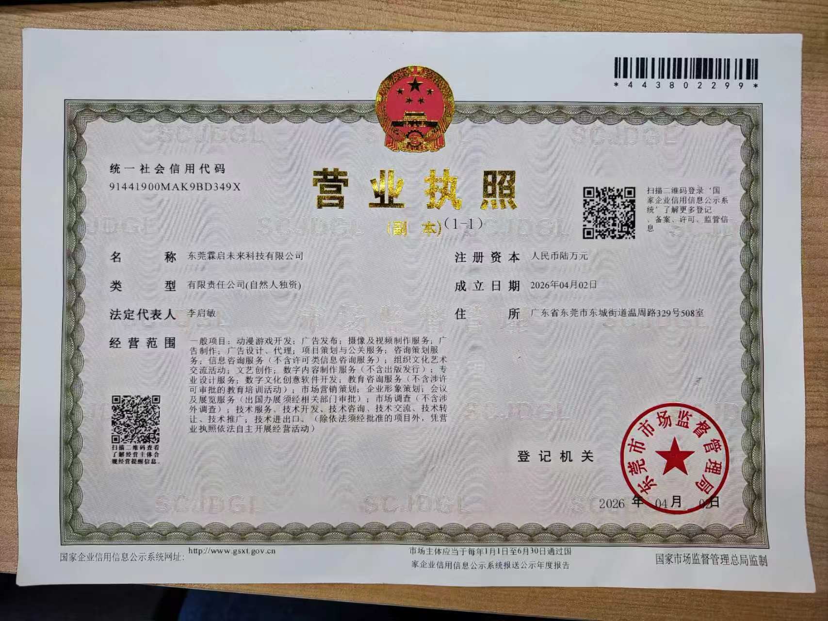 东莞霖启未来营业执照